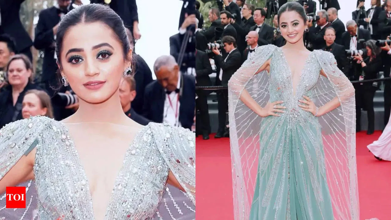 Cannes 2022: Helly Shah steals the show in a dazzling thigh-high slit gown  with plunging neckline - Times of India