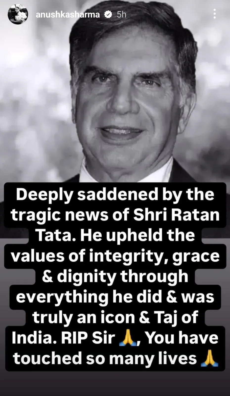 Anushka Sharma's tribute to Ratan Tata