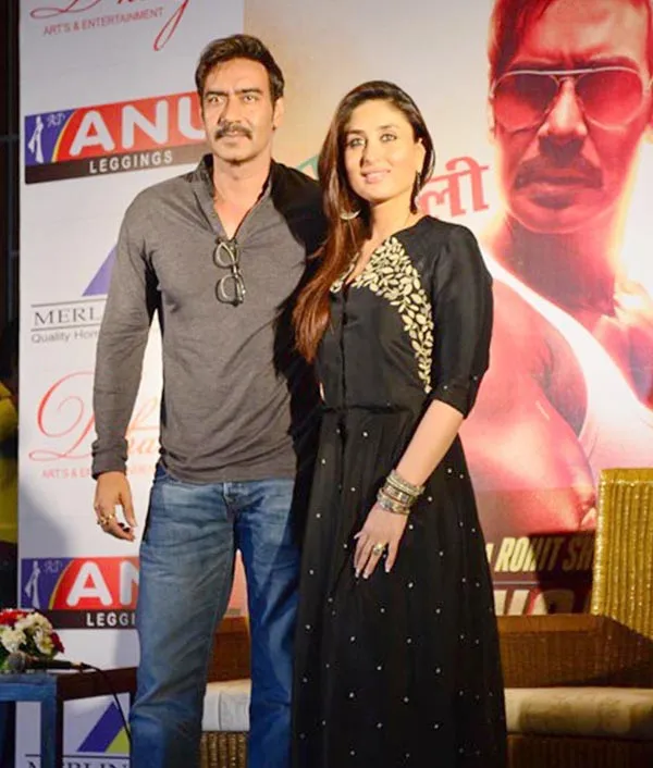 Bollywood leading actors Ajay Devgan and Kareena Kapoor Khan at a press  conference about their upcoming action-drama 'Singham Returns' in Kolkata.  (UNI) - Daily Excelsior