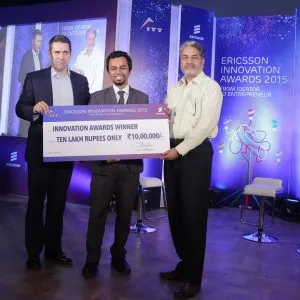 Chris Houghton, Ericsson, Head of India Region, Paras Batra (Winner, Delhi IIT), and Prakash Iyer, CEO Mumbai Indians