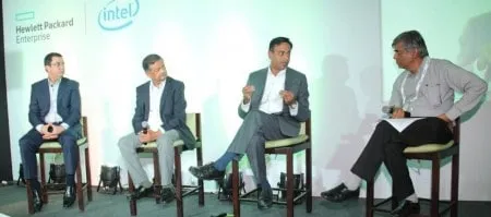 The Panelists (From L to R): Cyrus Daruwala—MD, IDC Financial Insights, Mahendra Pratap-CTO, RoI Solutions, Vikram K-Director, HPE Servers, and Pradeep Gupta-MD, CyberMedia