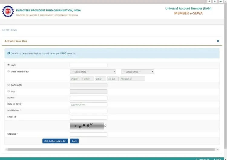 EPFO UAN activation