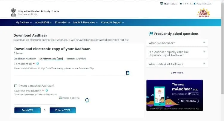 How to download Aadhaar card with Enrolment ID (EID)