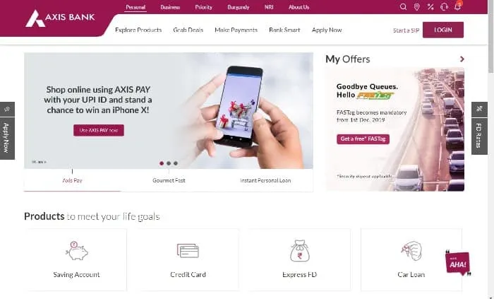 Buy FASTag from Axis Bank