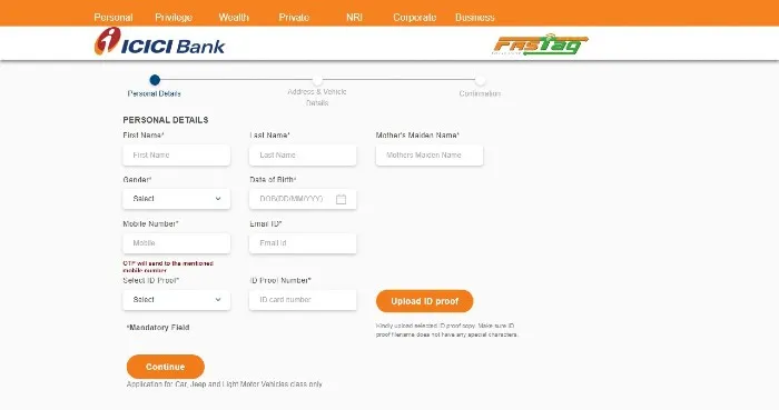 Buy FASTag from ICICI Bank 