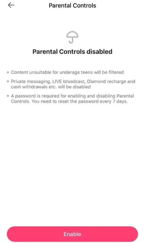 Likee's Parental Control feature