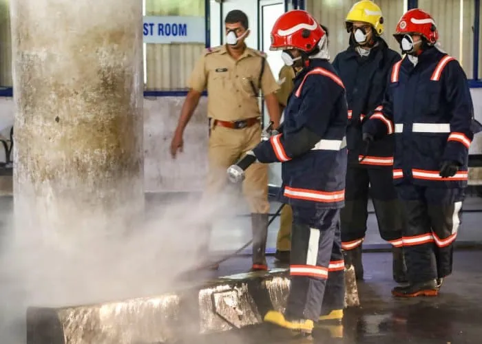 Kerala Fire fighters disinfect places