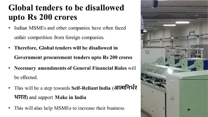 Unfair competetion from foreign companies to become a thing of the past; Global tenders to be disallowed in Government procurement upto Rs 200 crores