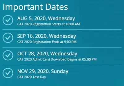 Important Dates CAT 2020