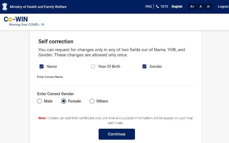 CoWIN Portal now allows you to Edit Name, Gender, Birth Year on Vaccine Certificate