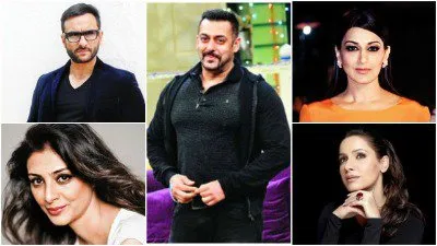 Salman, Saif, actresses Neelam Kothari, Tabu and Sonali Bendre