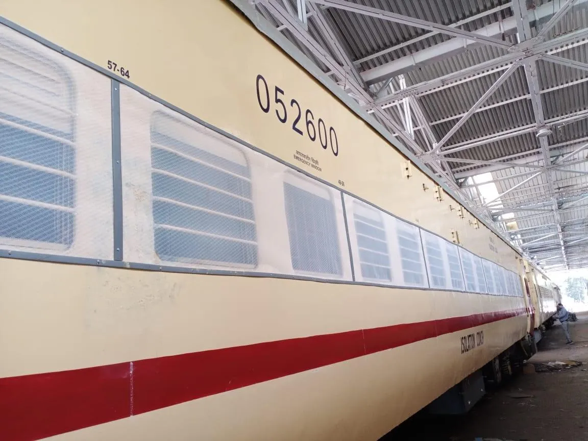 Various exterior as well as interior views of the Isolation coach being modified by W. Rly's workshop at Lower Parel as per the guidelines of Railway Board.