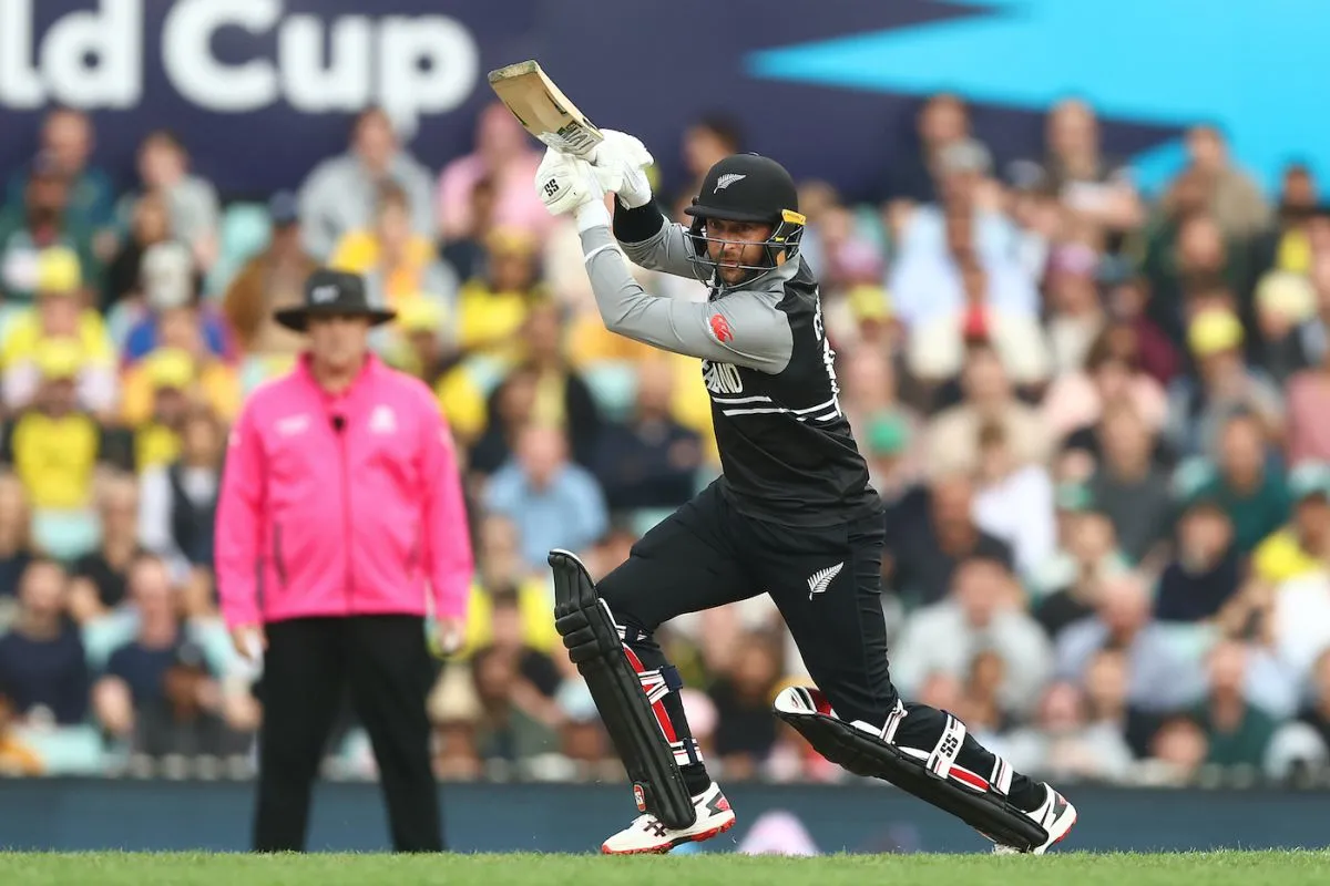 Devon Conway plays the cover drive, Australia vs New Zealand, ICC Men's T20 World Cup 2022, Sydney, October 22, 2022 