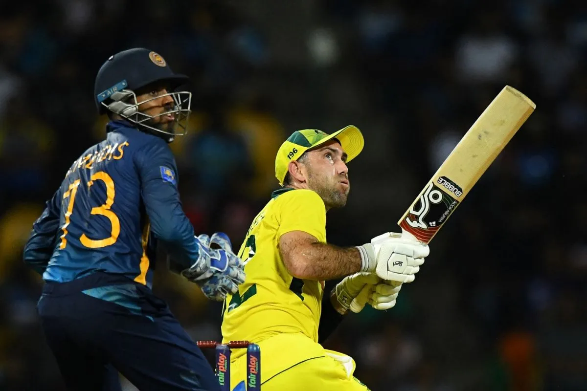 Glenn Maxwell watches a reverse-sweep soar into the night sky, Sri Lanka vs Australia, 1st ODI, Pallekele, June 14, 2022