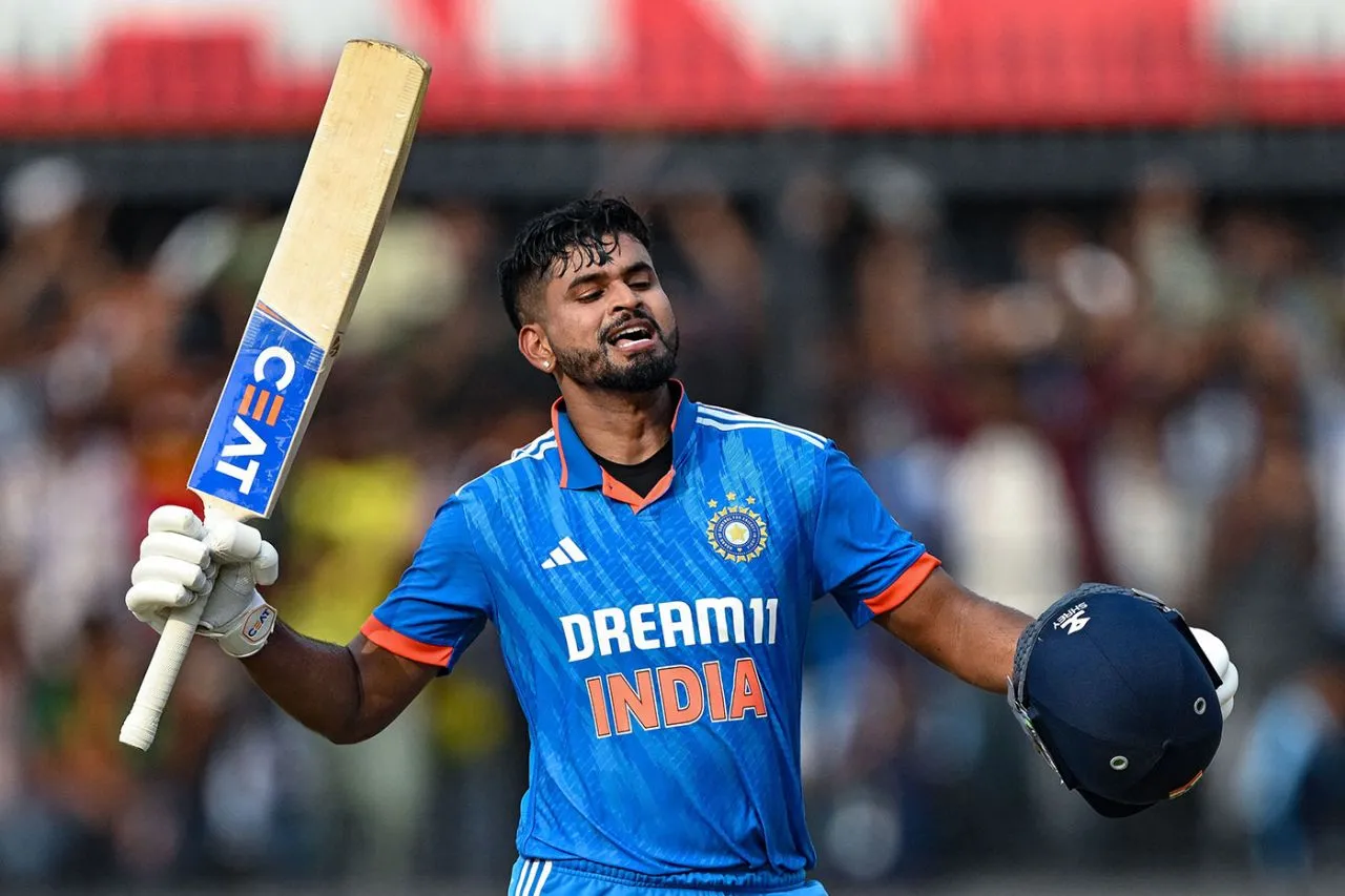 Shreyas Iyer celebrates his century, India vs Australia, 2nd ODI, Indore, September 24, 2023