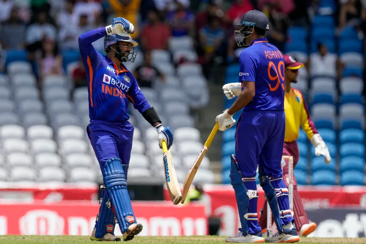 Dinesh Karthik and Ravichandran Ashwin added an unbeaten 52-run-stand to take India to 190, West Indies vs India, 1st T20I, Tarouba, July 29, 2022 