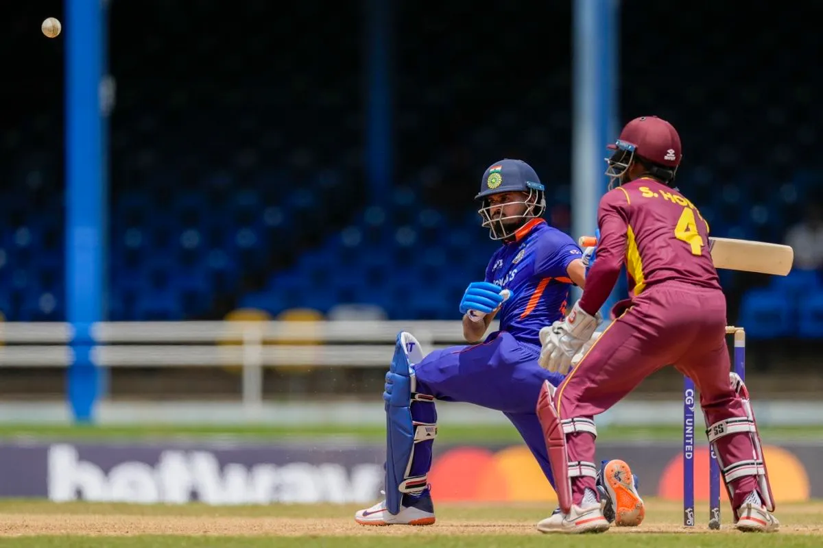 Shreyas Iyer goes to sweep, West Indies vs India, 1st ODI, Port-of-Spain, July 22, 2022