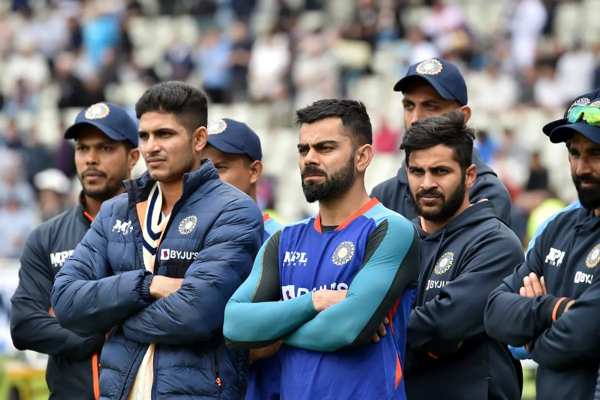 Shubman Gill, Virat Kohli, Shardul Thakur and others with disappointed looks during the presentation, England vs India, 5th Test, Edgbaston, 5th day, July 5, 2022