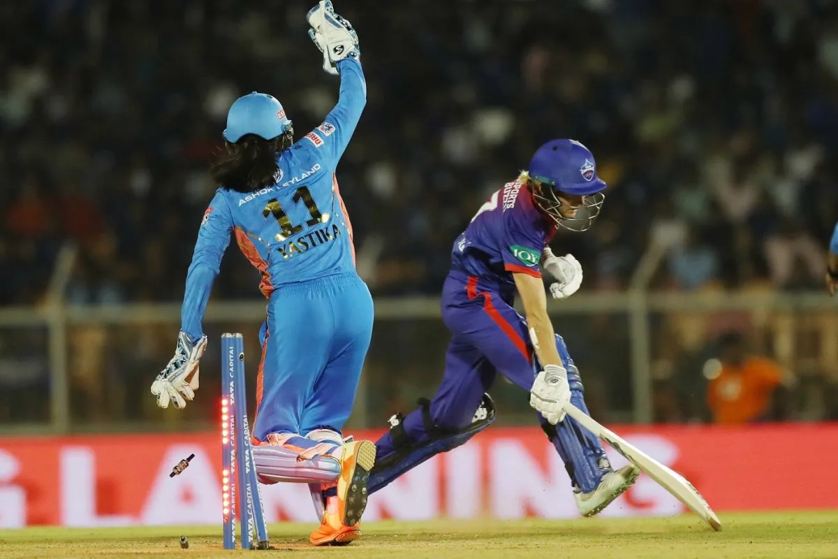 Yastika Bhatia runs out Meg Lanning, Delhi Capitals vs Mumbai Indians, final, Brabourne, Women's Premier League, March 26, 2023