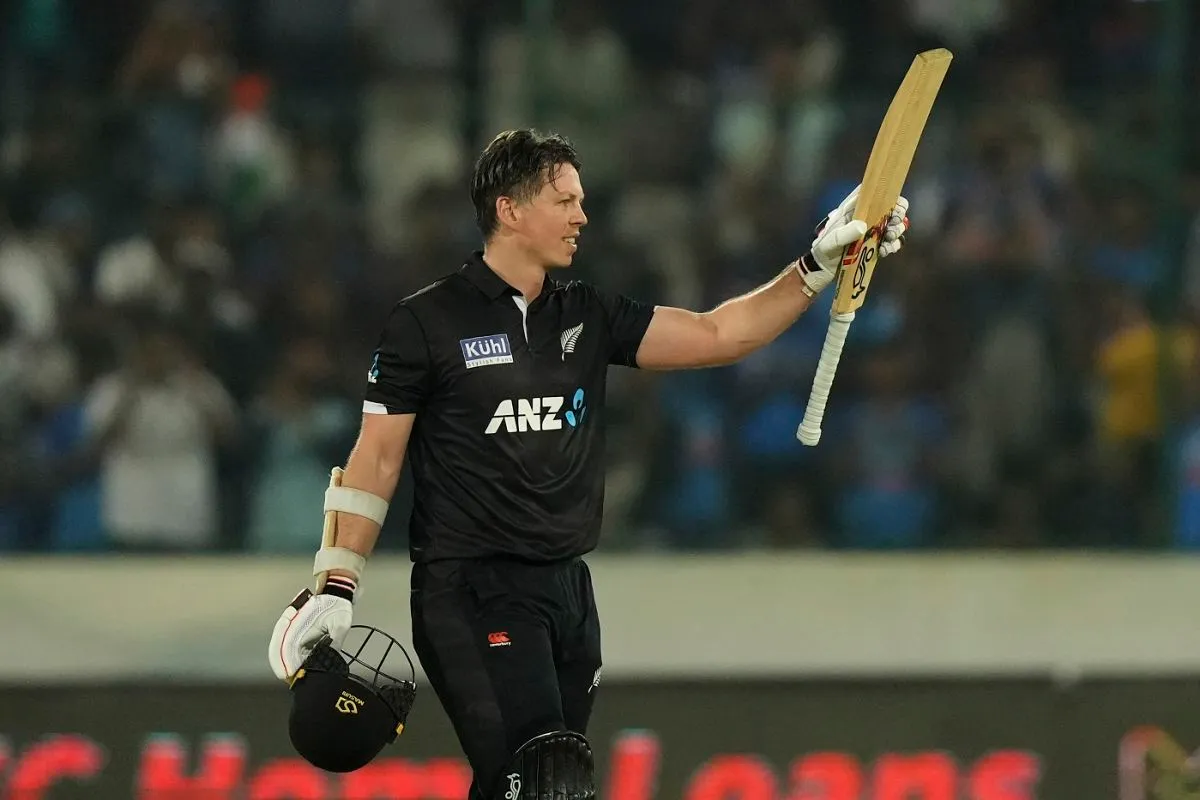 Michael Bracewell celebrates after bringing up a 57-ball century, India vs New Zealand, 1st ODI, Hyderabad, January 18, 2023