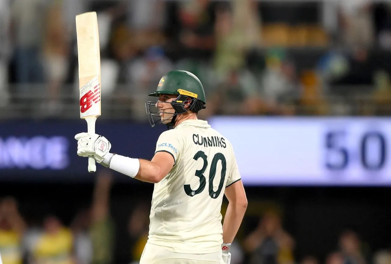 Pat Cummins celebrates his half-century, Australia vs West Indies, 2nd Test, Brisbane, 2nd day, January 26, 2024