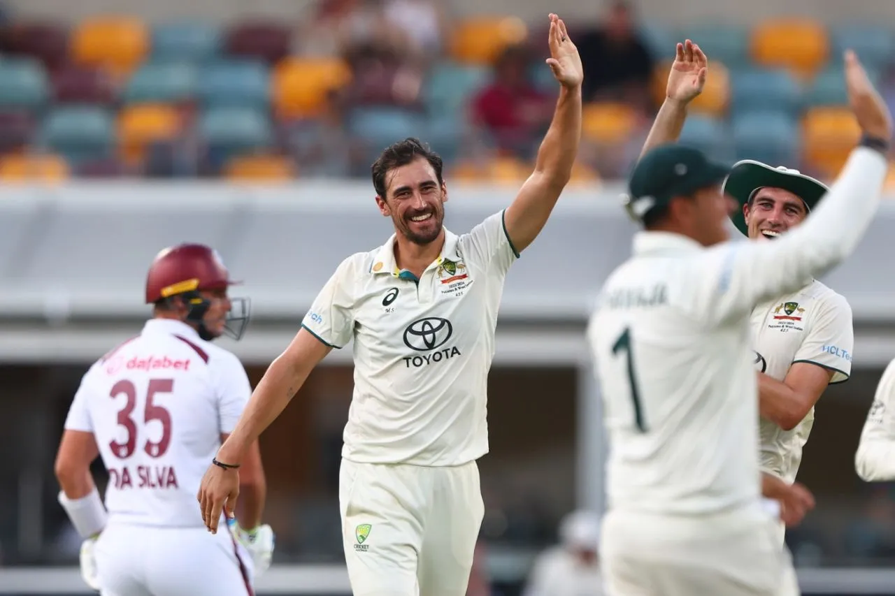 Mitchell Starc celebrates the wicket of Joshua Da Silva, Australia vs West Indies, 2nd Test, Brisbane, 3rd day, January 27, 2024