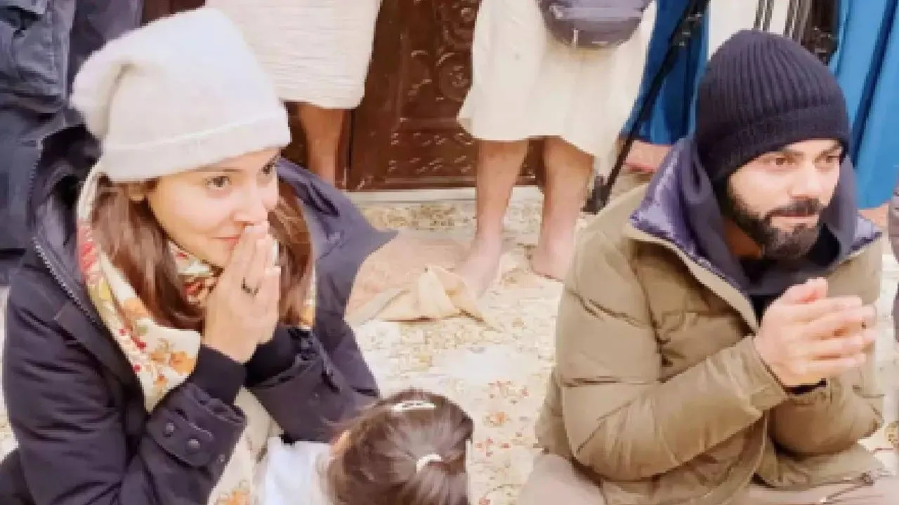 Anushka Sharma, Virat Kohli visit ashram in Vrindavan with Vamika to seek  blessings. Watch viral video