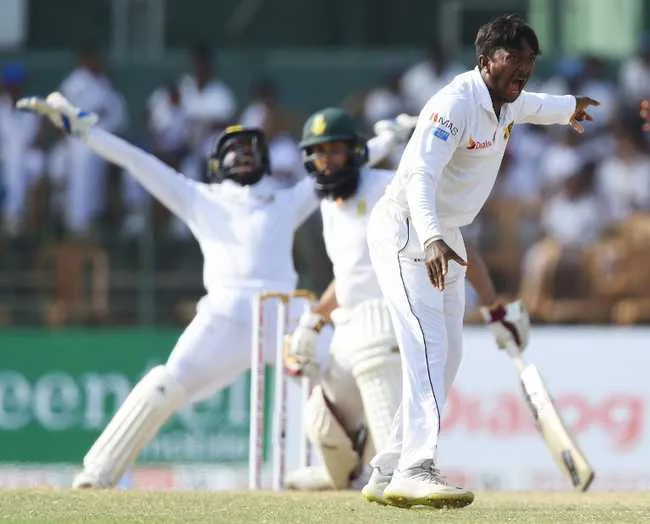 Akila Danjaya struck twice in two deliveries, dismissing Hashim Amla and Keshav Maharaj