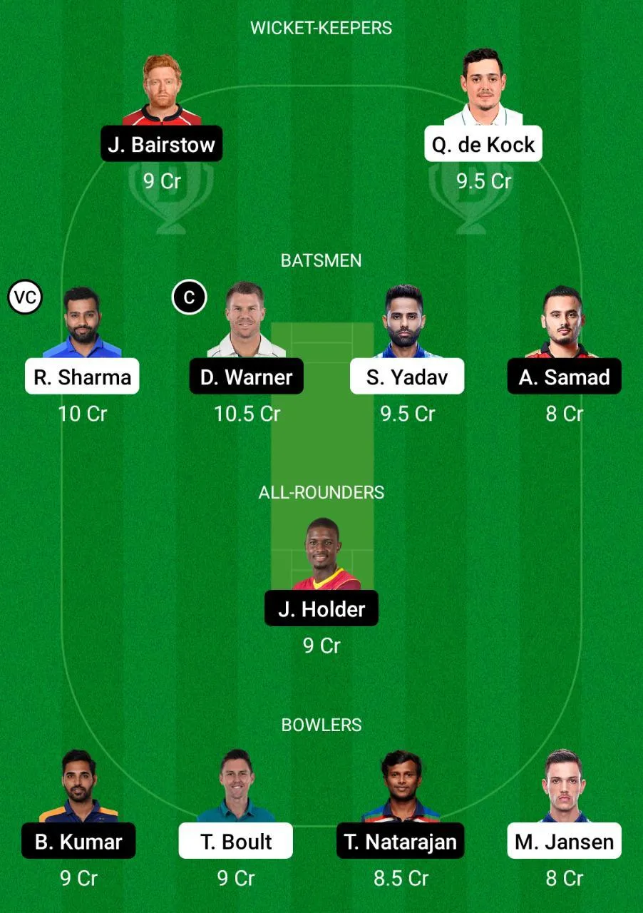MI vs SRH Dream11 Prediction.