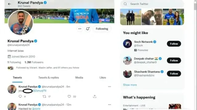 krunal pandya twitter Account