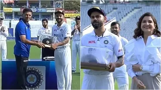 Virat Kohli 100th test honord by rahul dravid In IND vs SL Mohali Test
