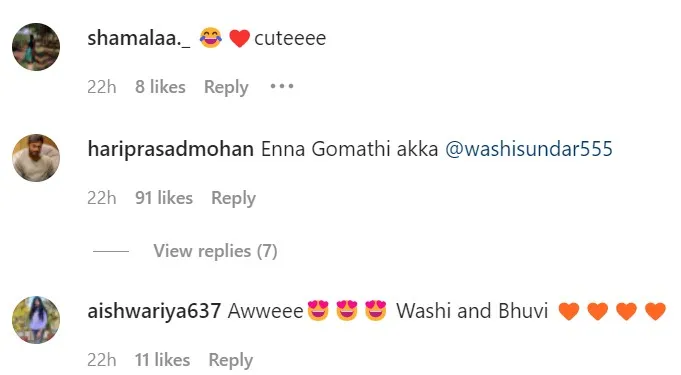 Washington Sundar's instagram post reactions