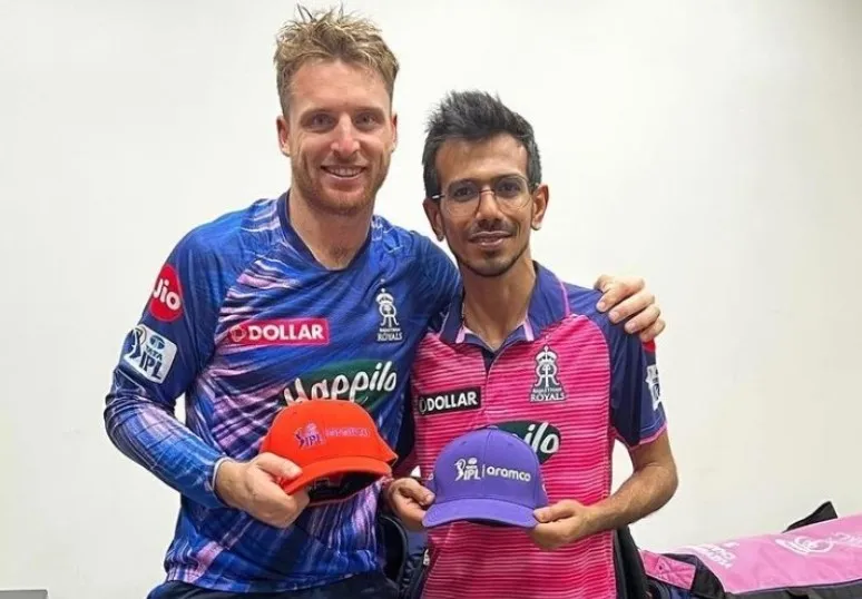 Jos Buttler-Yuzi Chahal orange and purple cap holder