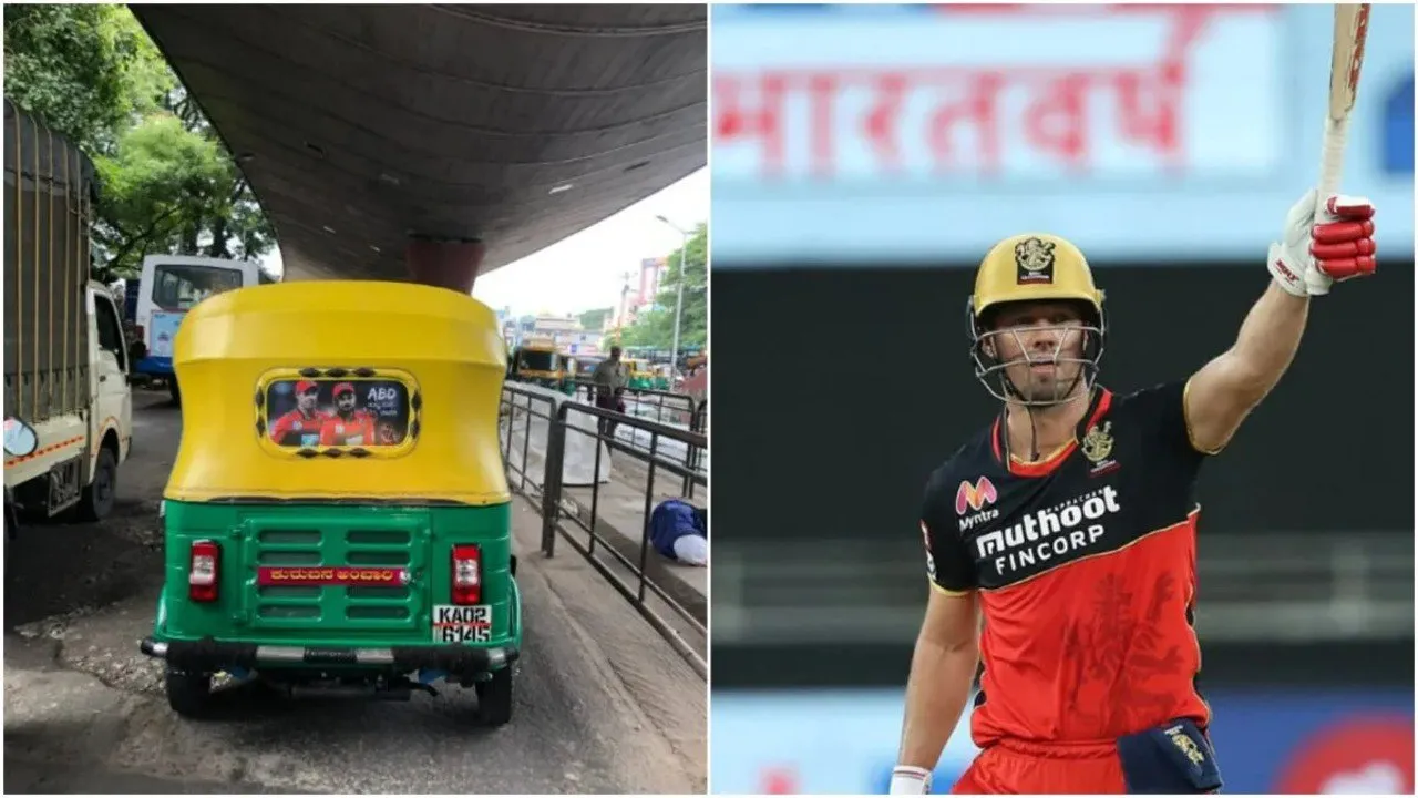 AB de villiers and virat kohli photo on back view of an auto rickshaw