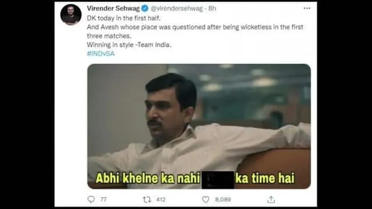  sehwag tweeted for dinesh karthik and avesh