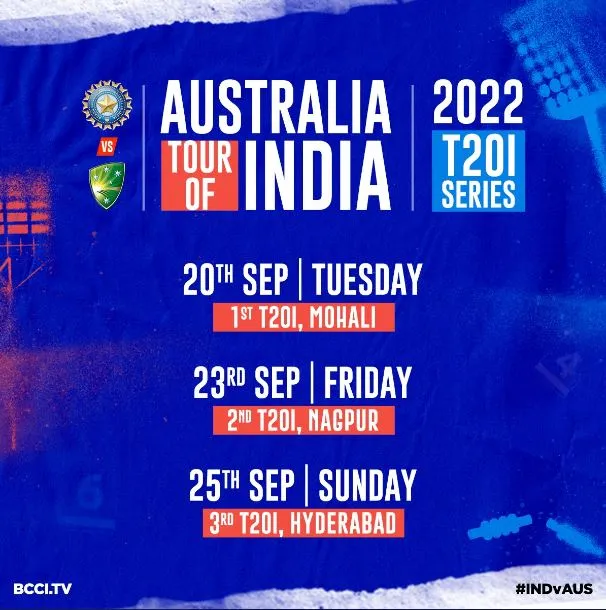 BCCI Announces schedule for Australia home Series 2022