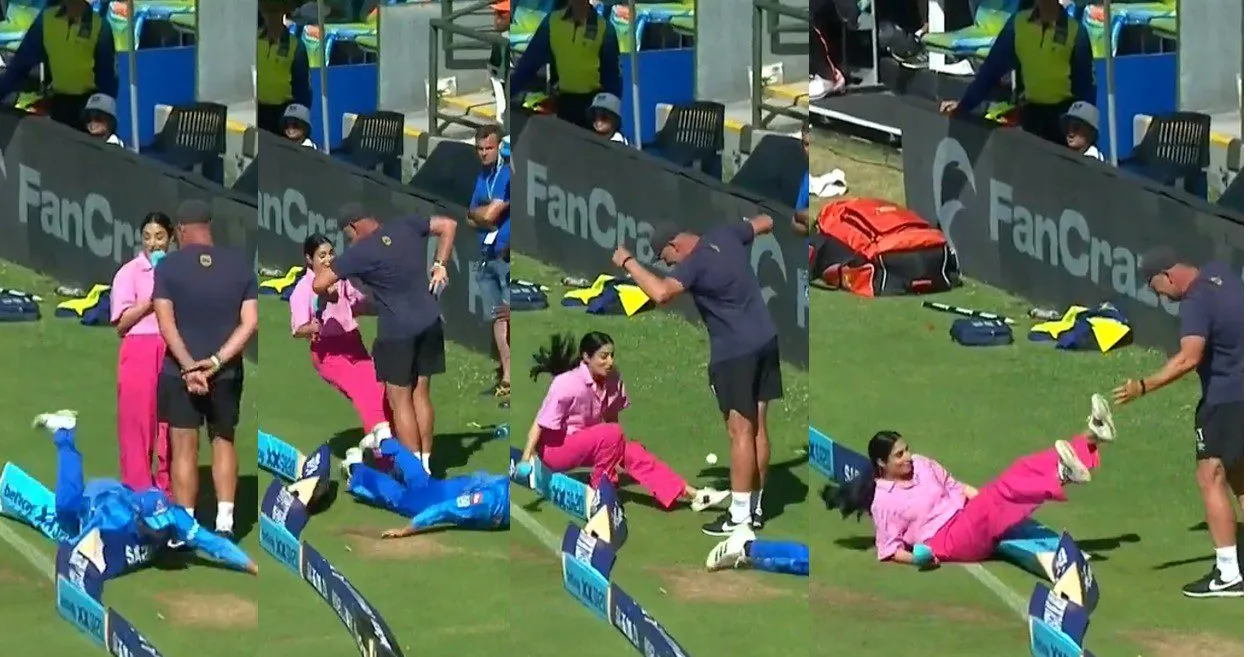 WATCH: Pakistan anchor Zainab Abbas falls after a fielder crashes with her while saving a boundary in SA20 | CricketTimes.com