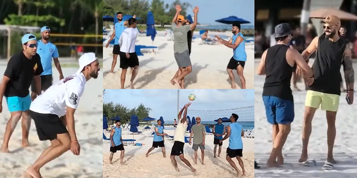 Rohit Sharma and Virat Kohli clash with each other in beach volleyball in barbados