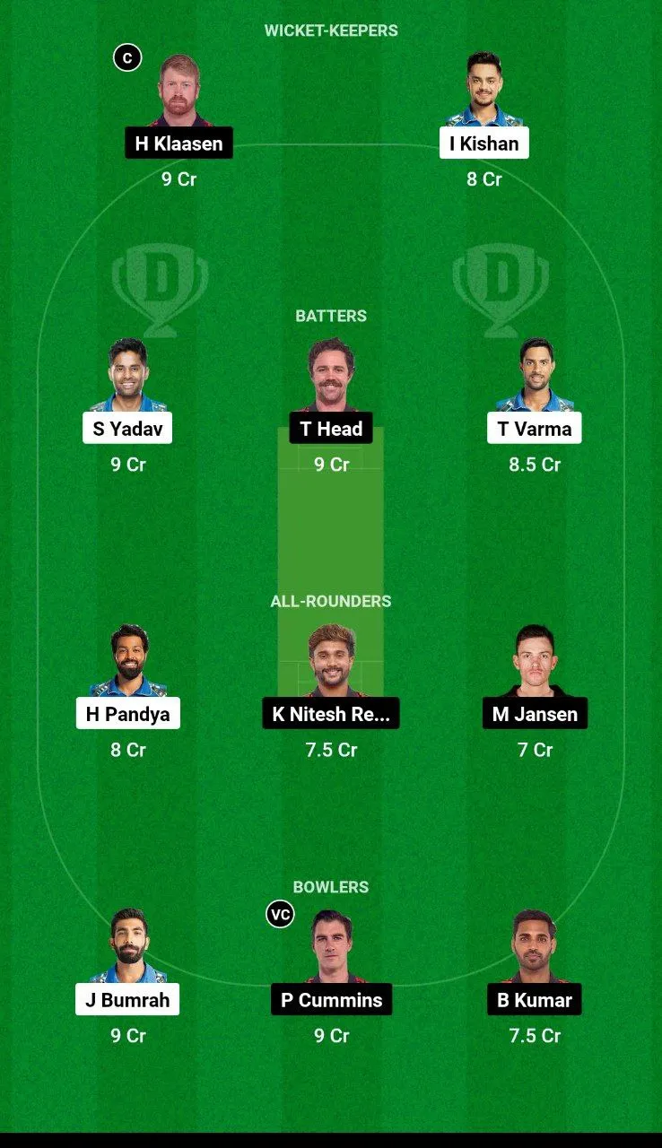 MI vs SRH Dream11 Team