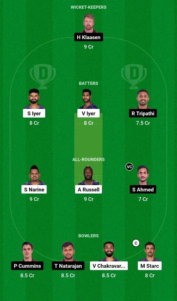 KKR vs SRH Dream11 Team