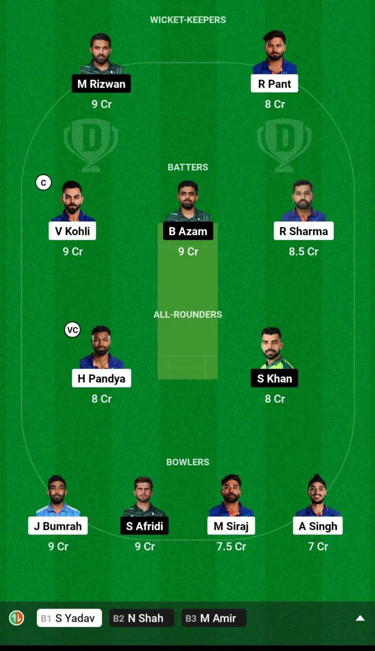 IND vs PAK Dream11 Team 1