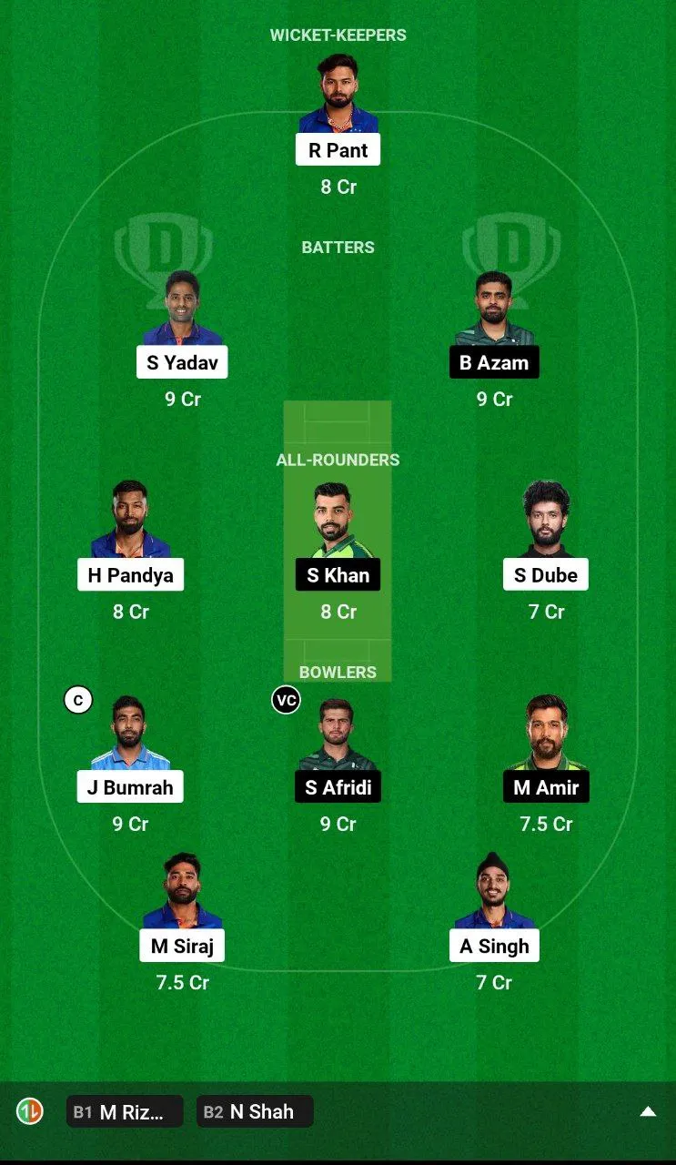 IND vs PAK Dream11 Team 2