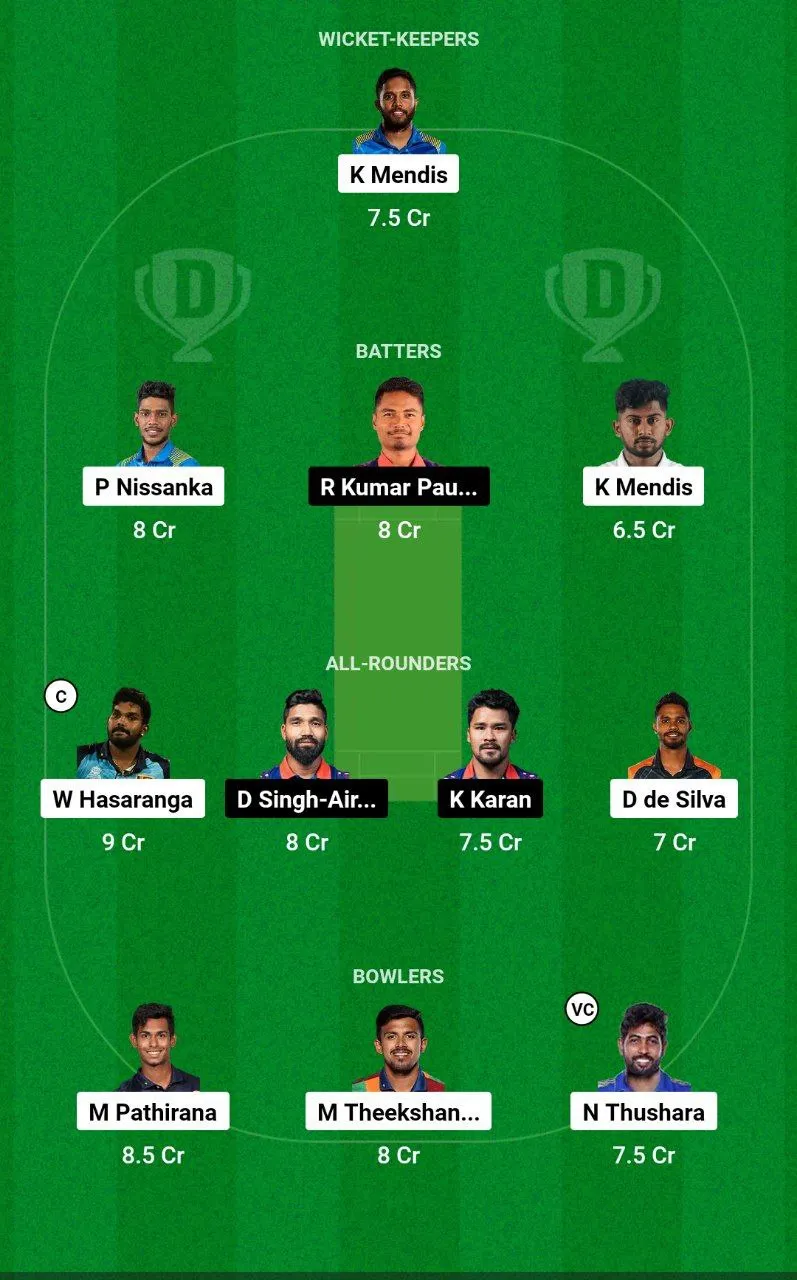 SL vs NEP Dream11 Team 