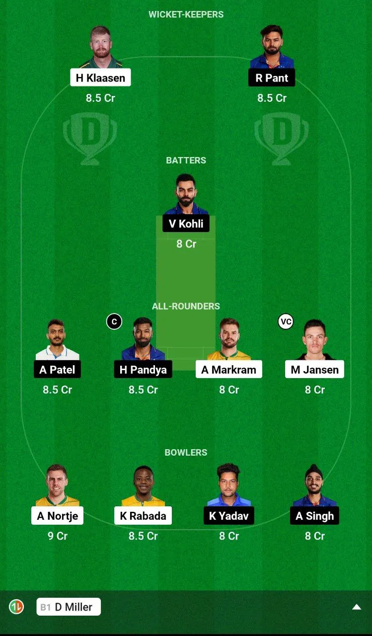 SA vs IND Dream11 Team 2