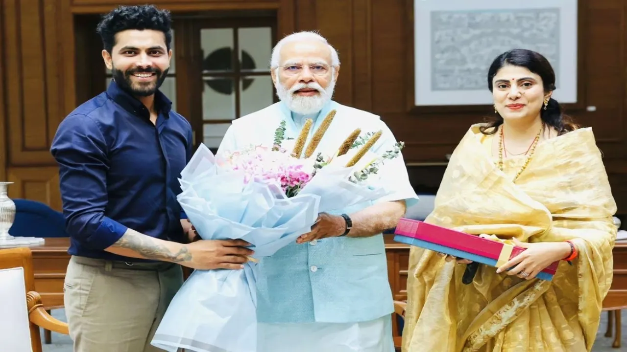 Ravindra Jadeja and Rivaba Jadeja With PM Modi