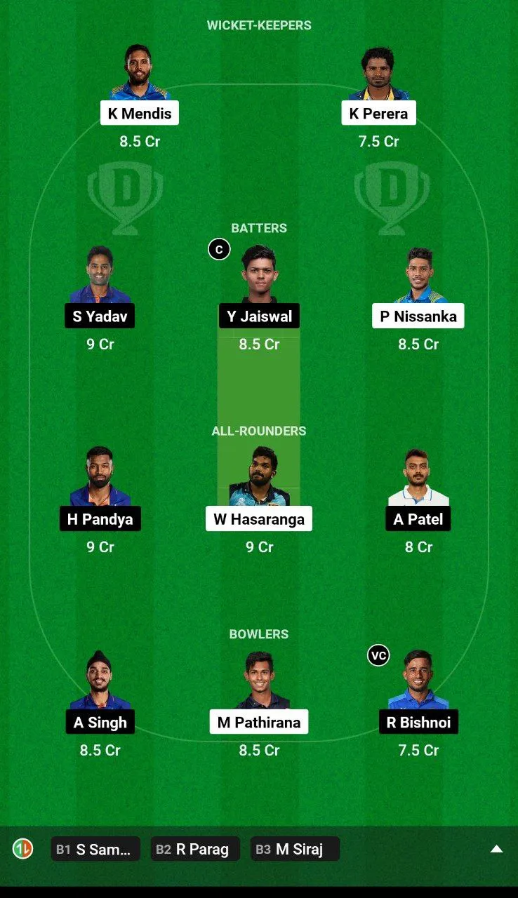 SL vs IND Dream11 Team
