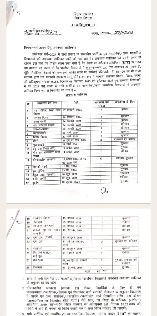 बिहार सरकार का नया कैलेंडर