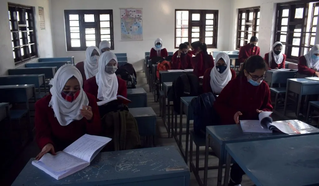 Schools reopened for classes 9 to 12 after more than one year of lockdown due to the coronavirus pandemic. Srinagar, Kashmir.