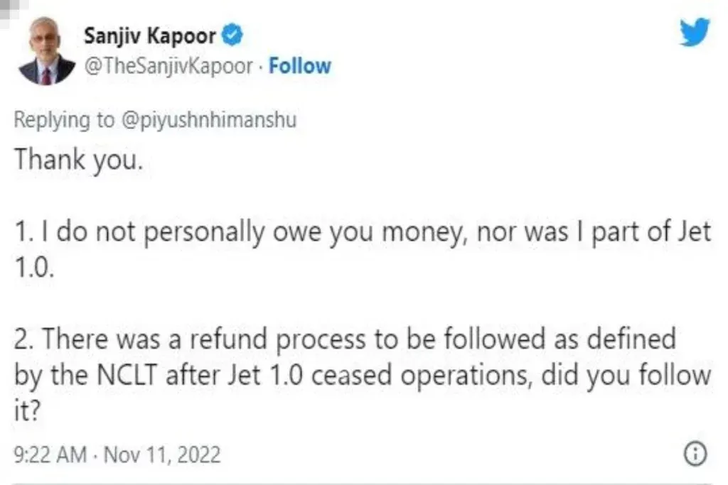 Sanjiv kapoor tweet 1