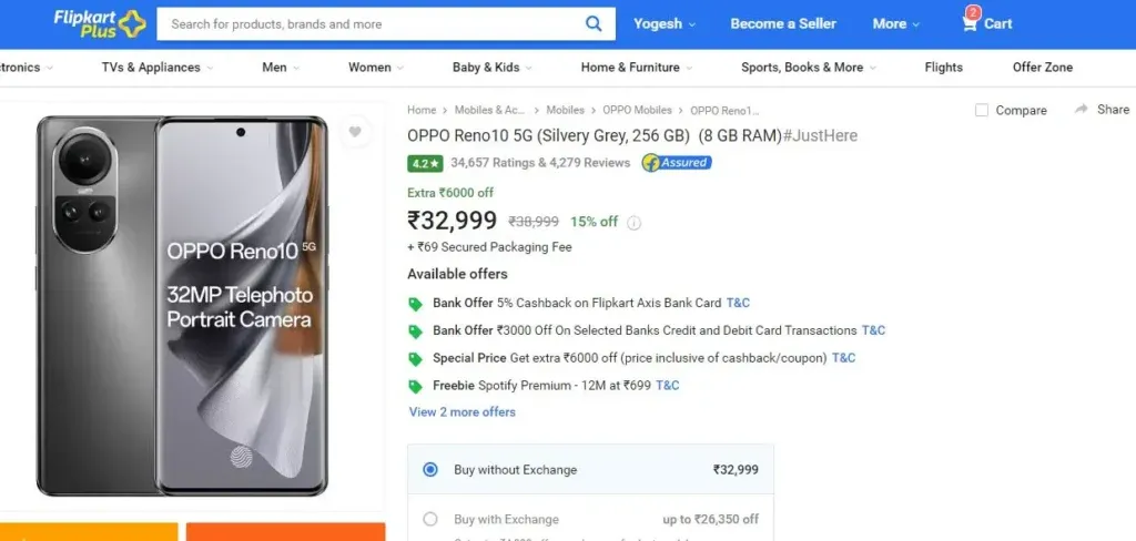Flipkart Oppo Reno 10 5G